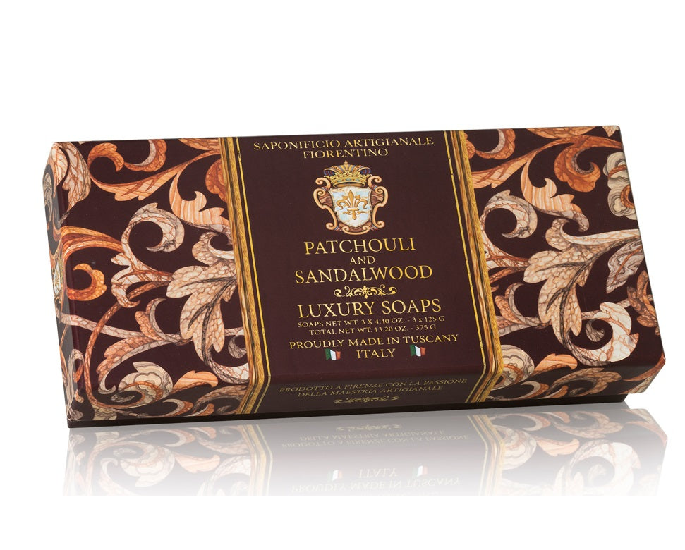 Saponificio Artigianale Fiorentino Luksus Håndsæber Patchouli & Sandalwood 3 x 125 gr.